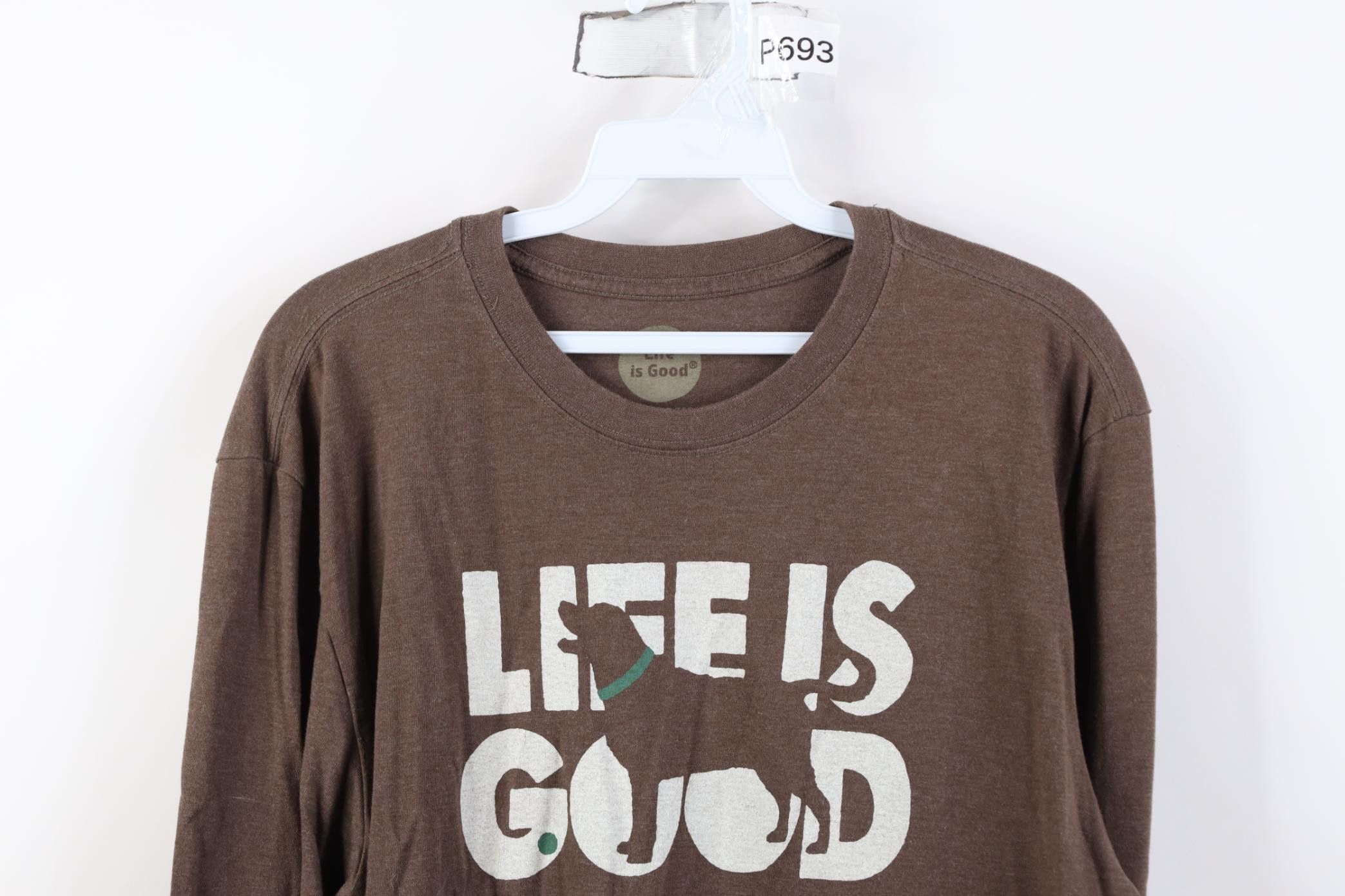 Life is Good Life Is Good Dog Long Sleeve T-Shirt Heather Brown Cotton Size US M / EU 48-50 / 2 - 2 Thumbnail