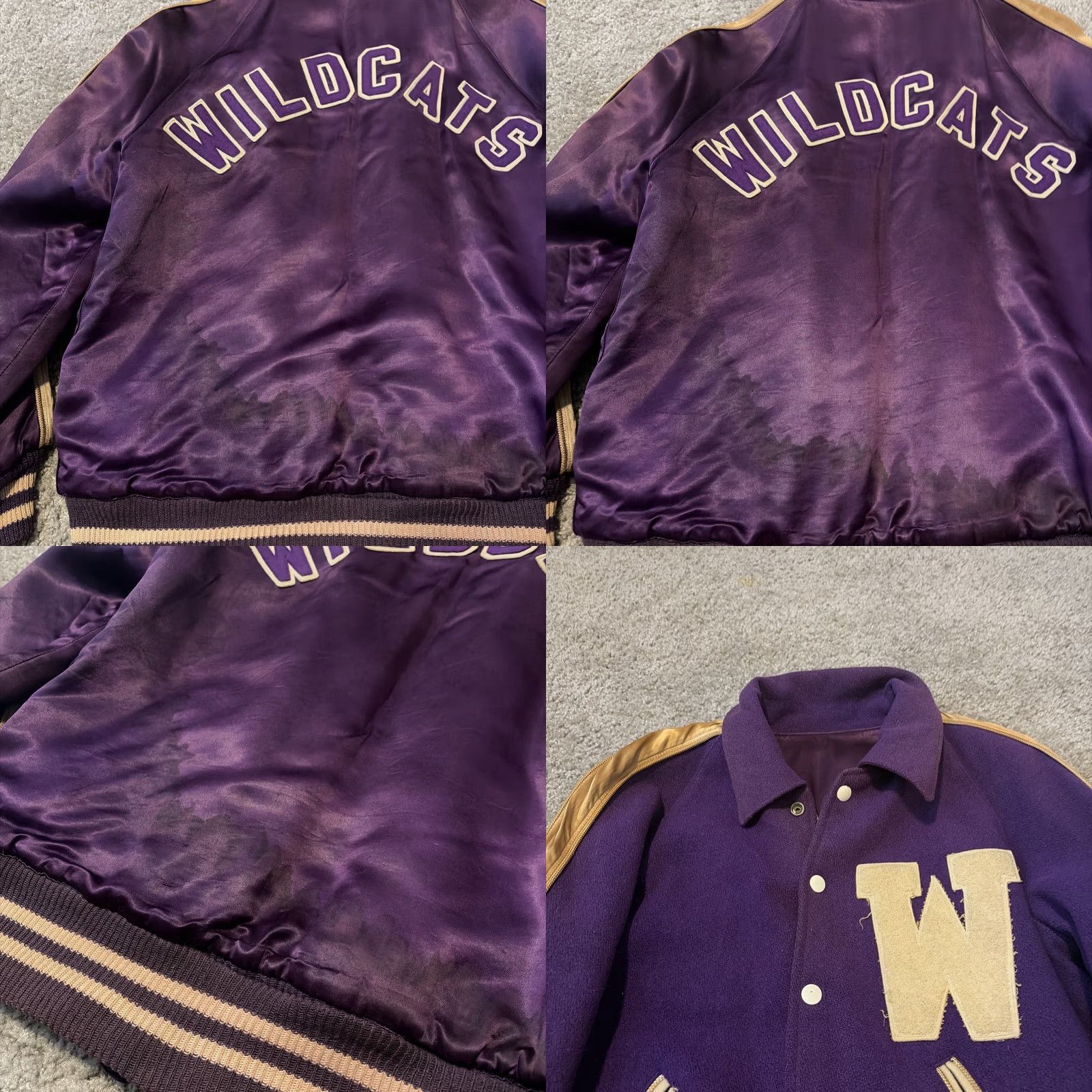 Vintage VINTAGE Wildcats “W” Purple Gold Reversible Wool Satin Varsity Letter Jacket L Mens Size US L / EU 52-54 / 3 - 9 Thumbnail