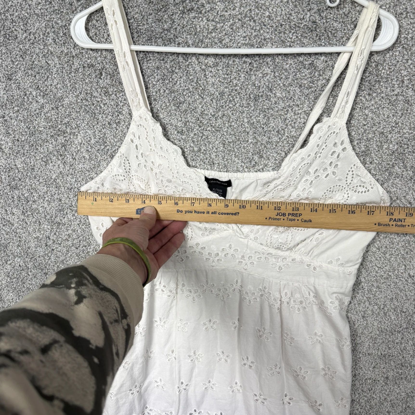 Vintage Calvin Klein Jeans Dress XL White Eyelet Sundress V-Neck Boho Chic Coquette Size 40" / US 18 - 3 Thumbnail