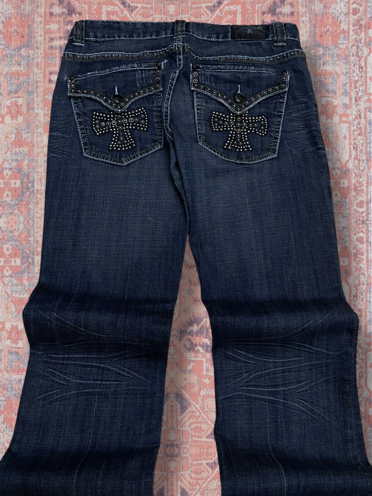 Beauty Beast Vinage OG 1990s Designer Rock & Roll Affliction Cross Flared Size US 32 / EU 48 - 7 Thumbnail