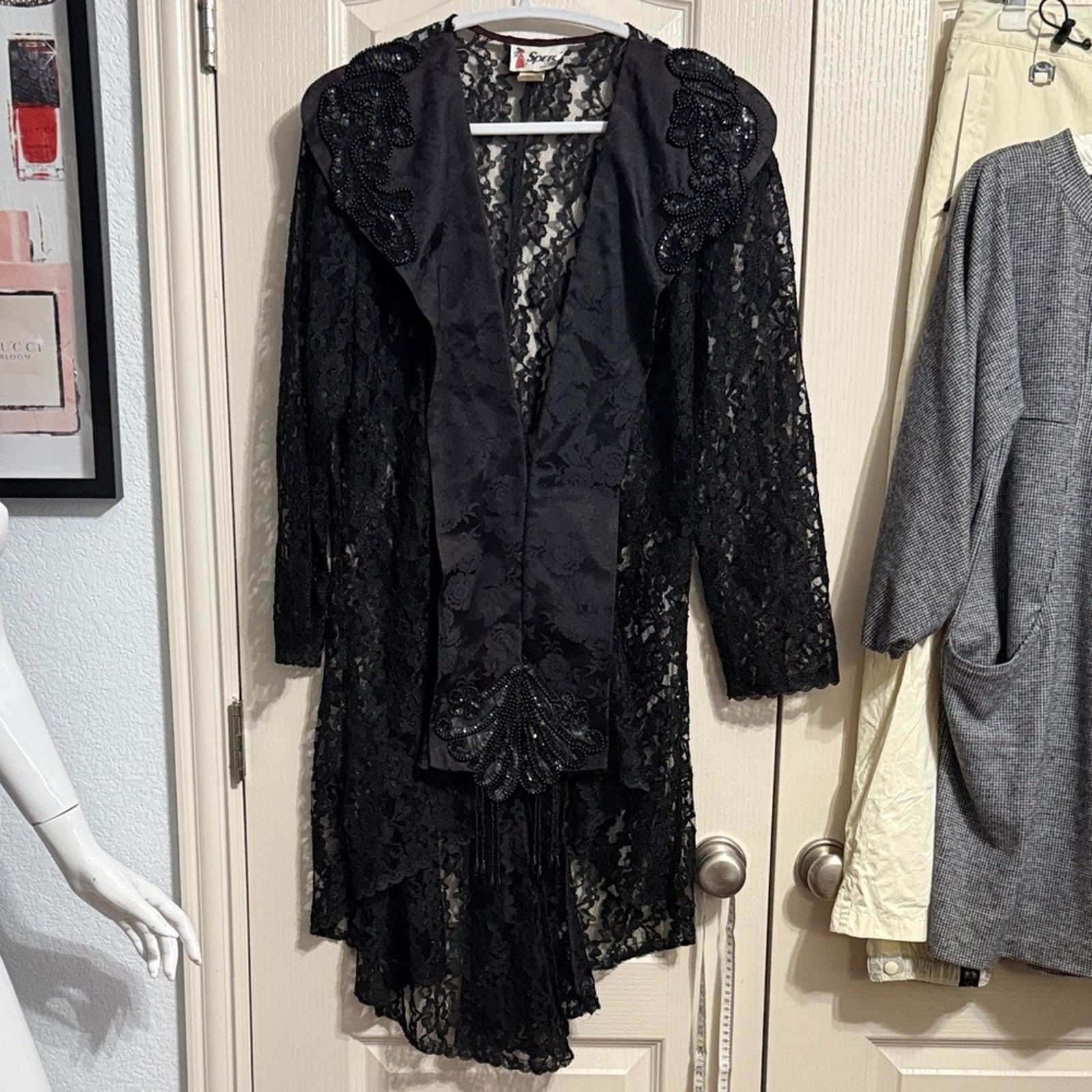 Vintage Vintage 80s Speed Sheer Scalloped Lace Duster Jacket Size XL / US 12-14 / IT 48-50 - 3 Thumbnail