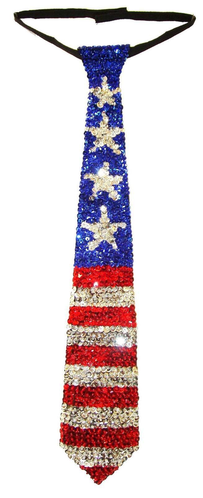 Designer Sequin Neck Tie USA STARS & SRIPES #142 Adult Unisex Size ONE SIZE - 1 Preview