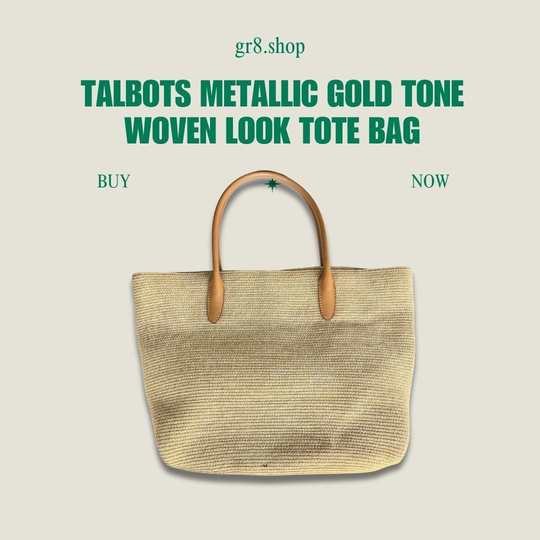Talbots Talbots Metallic Gold-Tone Woven Tote Bag With Tan Faux-Leat Size ONE SIZE - 1 Thumbnail