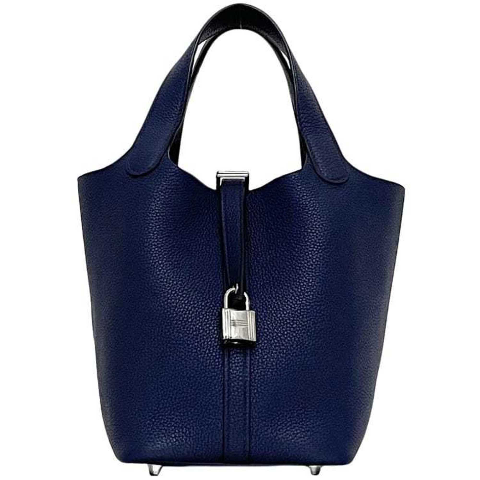 Hermes Hermes Hermès Picotin Lock PM handbag f-23697 in navy blue with Bleu Nuit leather and Taurillon Clemence leather, palladium hardware, Y stamp. 2020. padlock strap, P blue. For men women. Size ONE SIZE - 1 Thumbnail