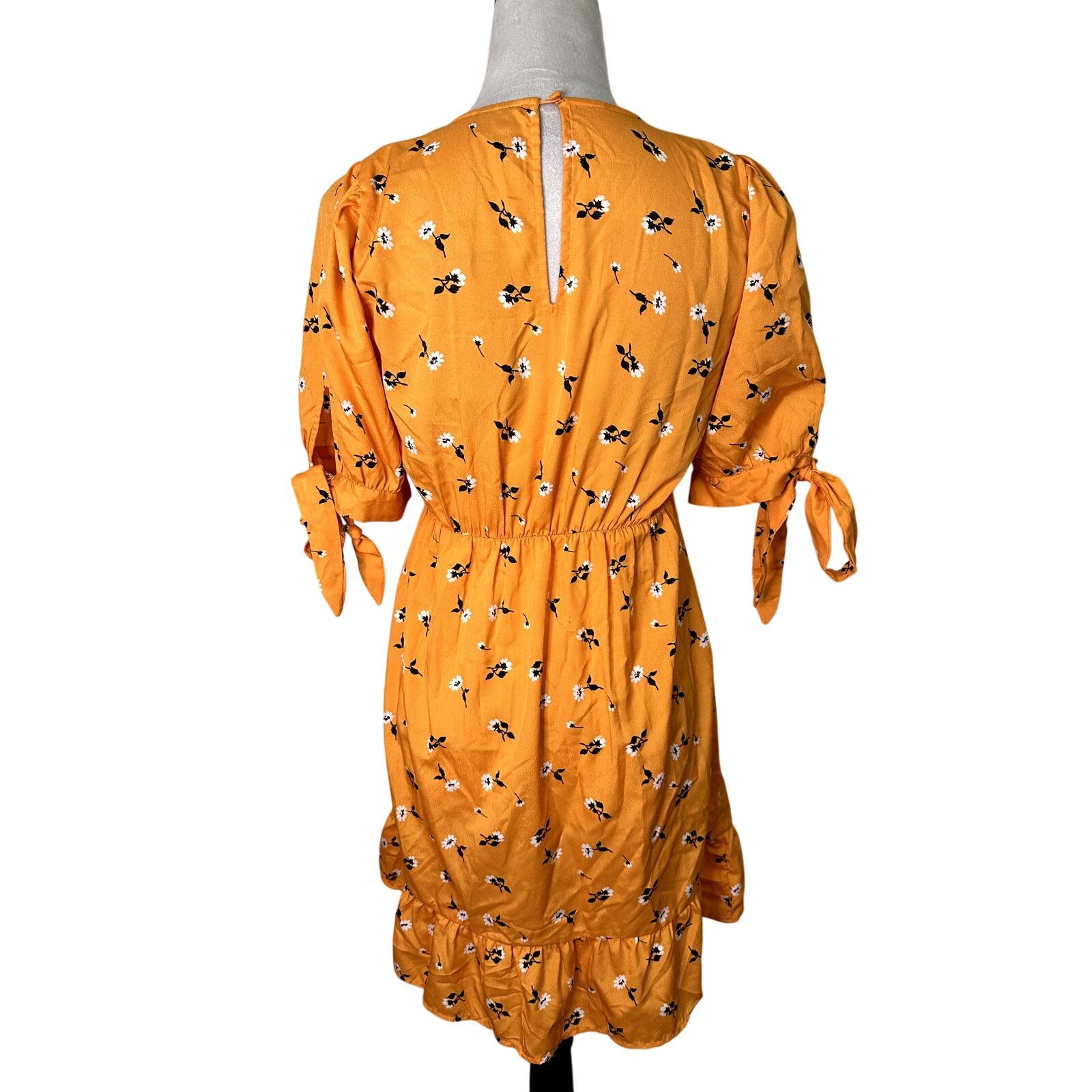 Other Vero Mada Women Orange Floral Tie Short Sleeve Mini Dress XS Size XS / US 0-2 / IT 36-38 - 5 Thumbnail