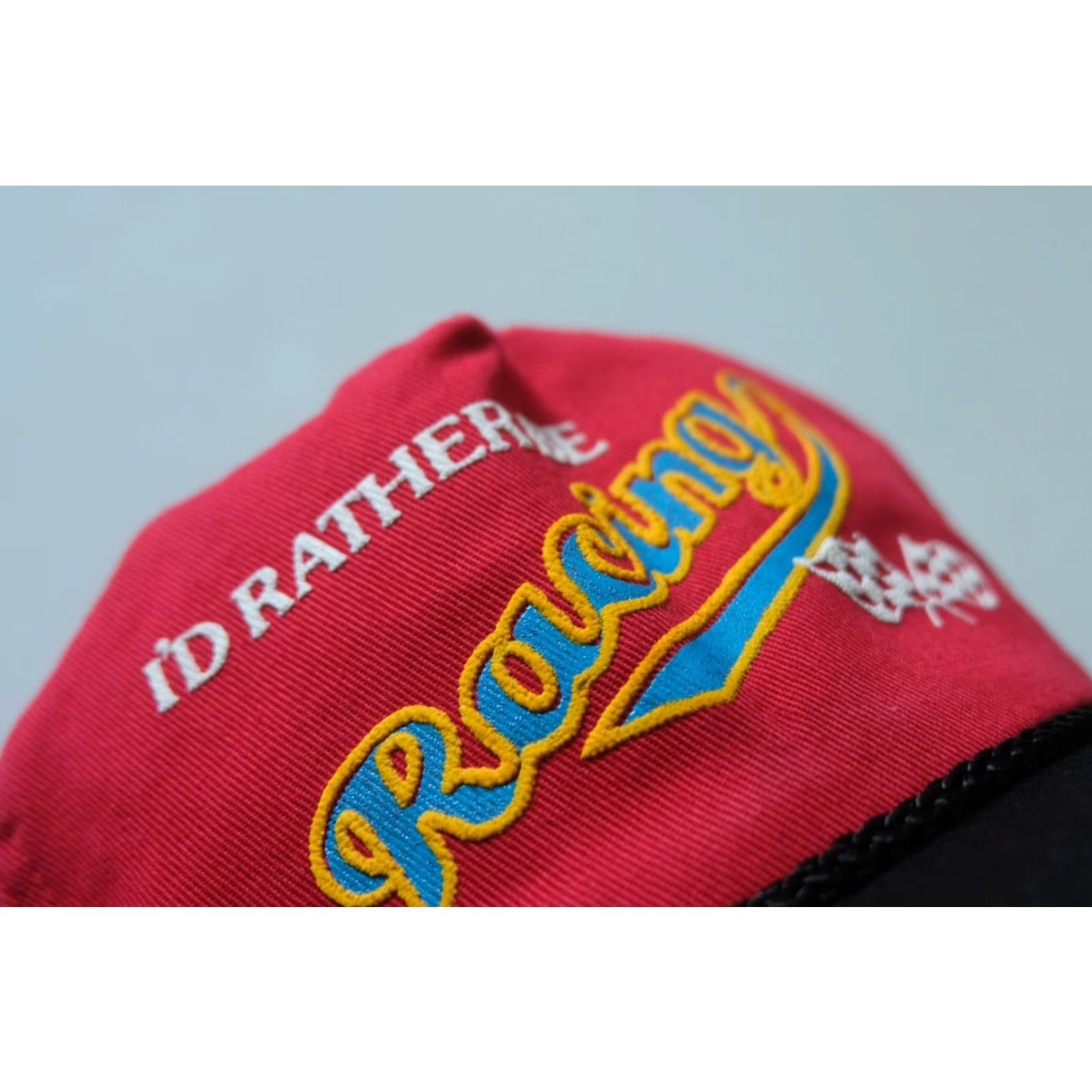 Vintage VINTAGE USA 80s 90s RACING FLAG FUNNY PUFF PRINT ADJUSTABLE BASEBALL HAT CAP ONESIZE Size ONE SIZE - 7 Thumbnail