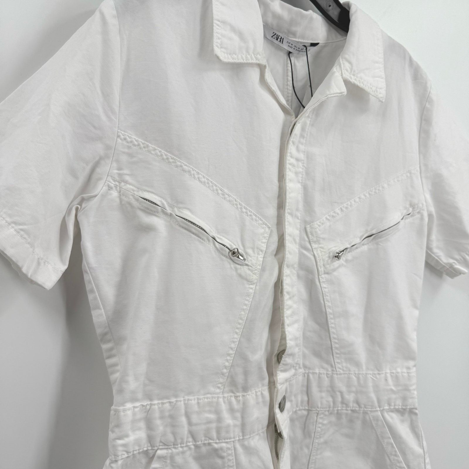 Zara NWT Zara Cotton Collared White Utility Romper Size M Size 30" / US 8 / IT 44 - 10 Thumbnail