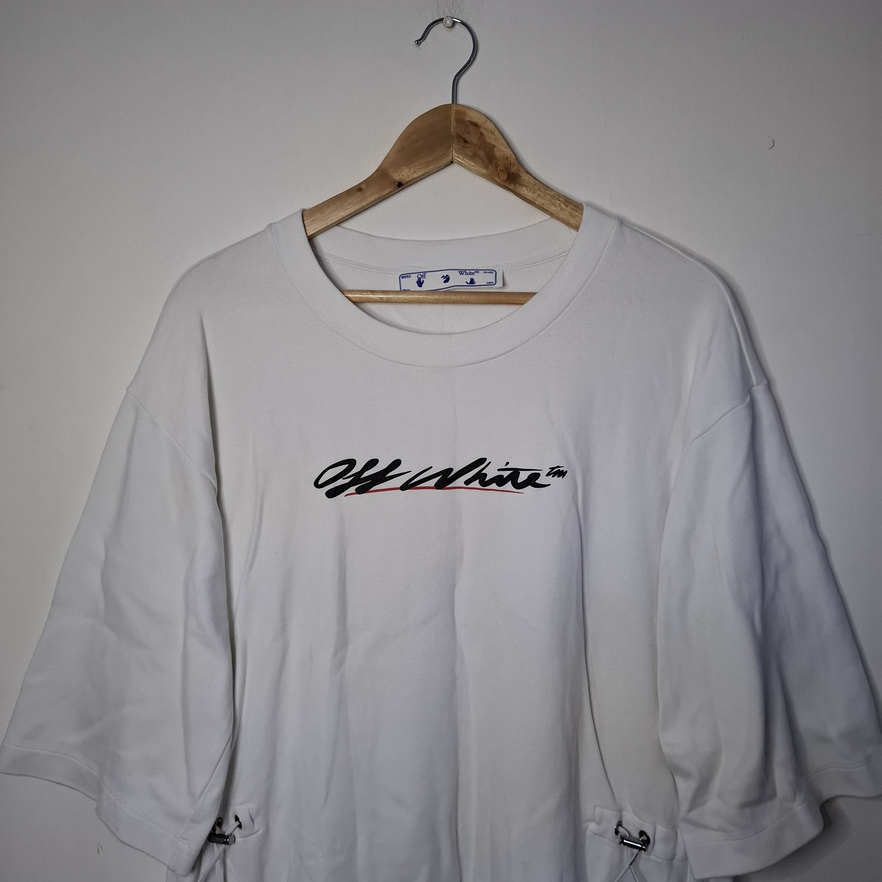 Off-White OFF-WHITE Script Logo Print Coulisse White Shirt Dress Size L / US 10 / IT 46 - 3 Thumbnail