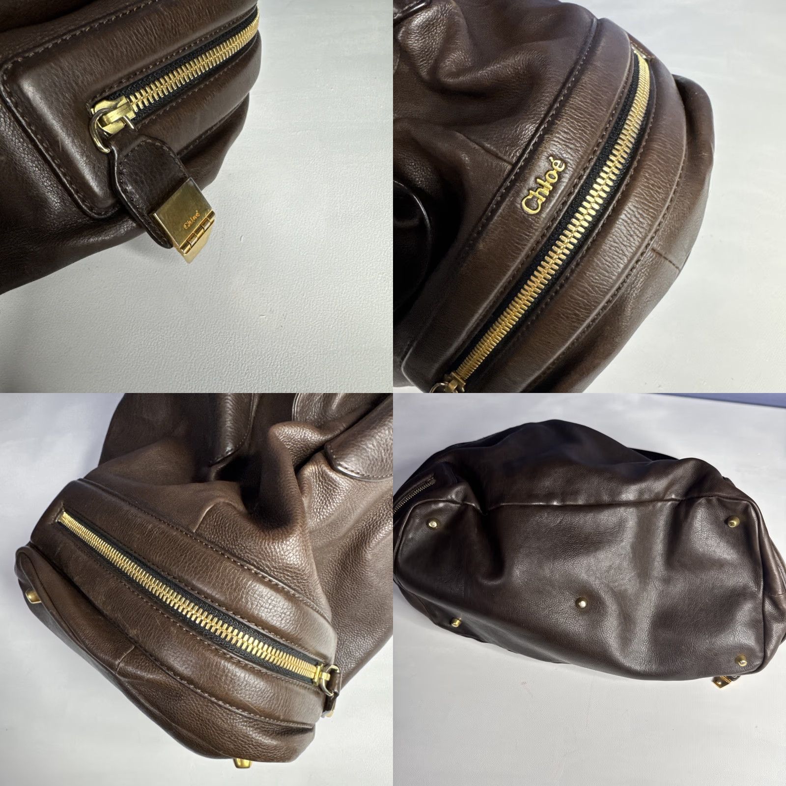 Vintage Chole Shoulder Bag Brown Leather Calfskin Cary Zipped Purse Gold Accents Women Medium? Size ONE SIZE - 9 Thumbnail