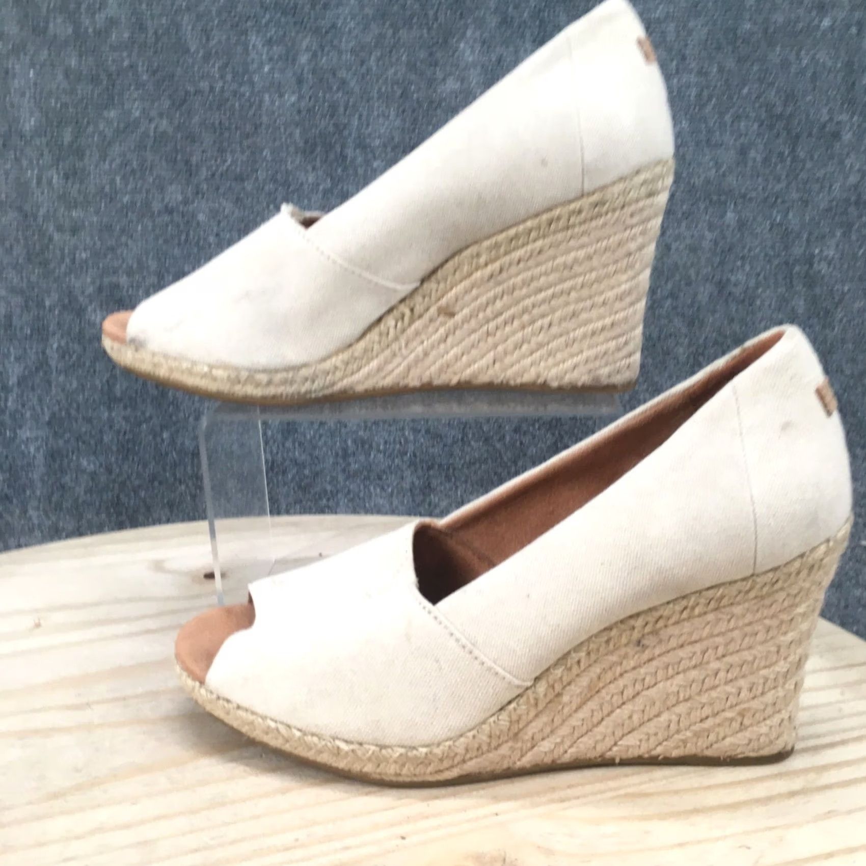 Toms Toms Sandals Womens 11 Michelle Wedge Espadrilles Beige Casual Slip On Peep Toe Size US 11 / IT 41 - 2 Thumbnail