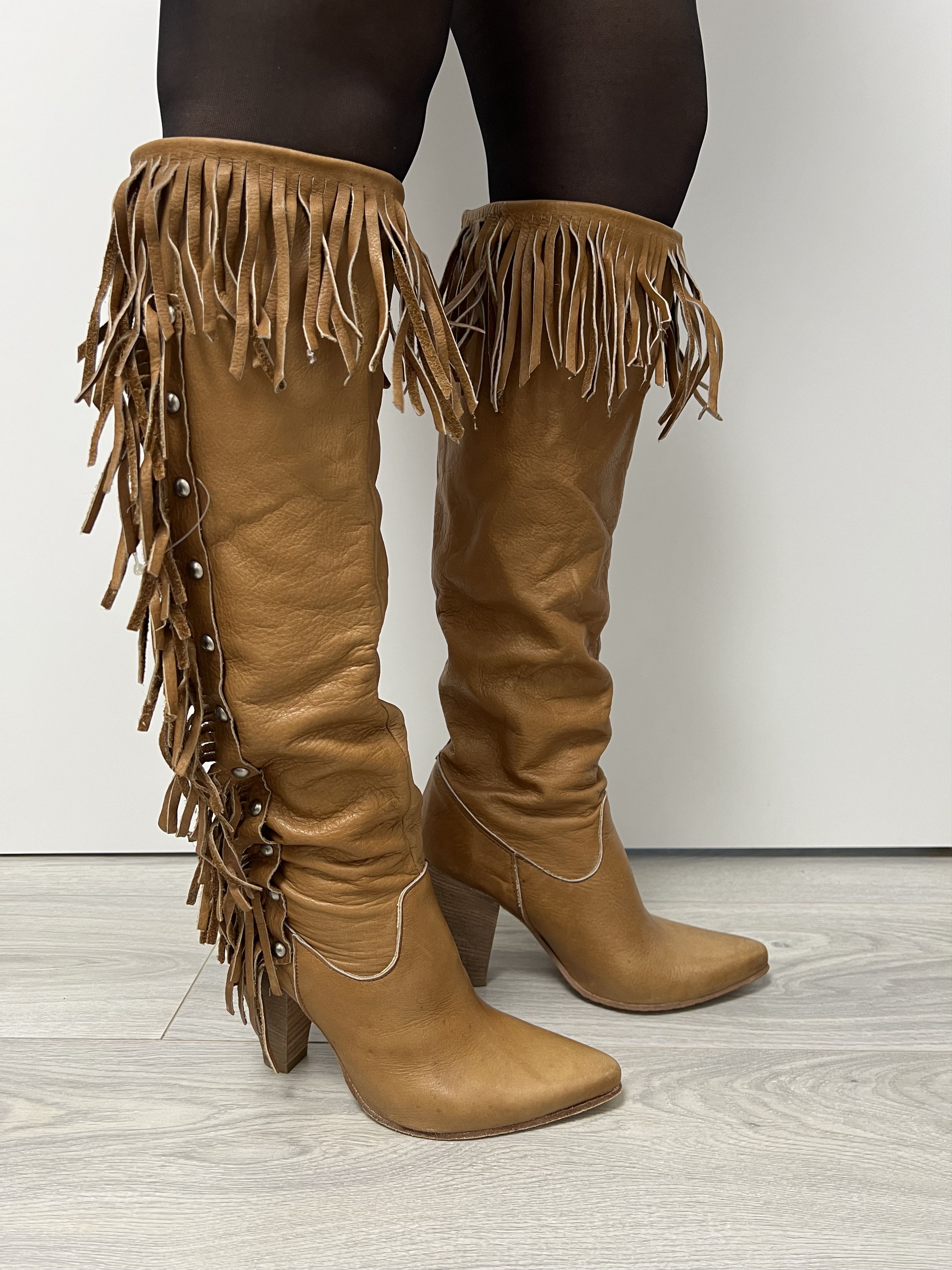 Other RD Copmany Brown Leather Cowboy Fringe Knee High Boots Size US 9 / IT 39 - 4 Thumbnail