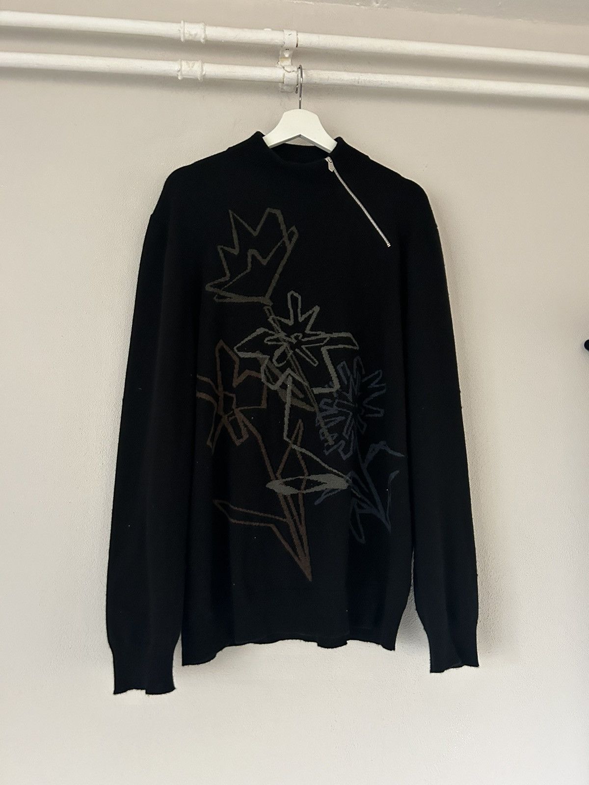 image of Hermes Flowers Cashmere Mock Sweater in Black, Men's (Size 2XL)