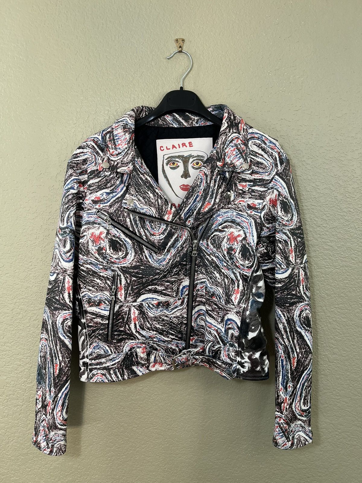 Drain Gang Claire Barrow Leather Painted Biker Jacket Medium Size US M / EU 48-50 / 2 - 1 Thumbnail