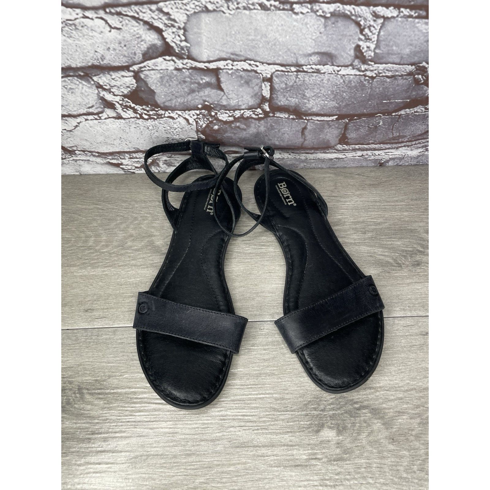 Born Born Handcrafted Black Leather Open Toe Ankle Strap Flats Sa Size US 8 / IT 38 - 9 Thumbnail
