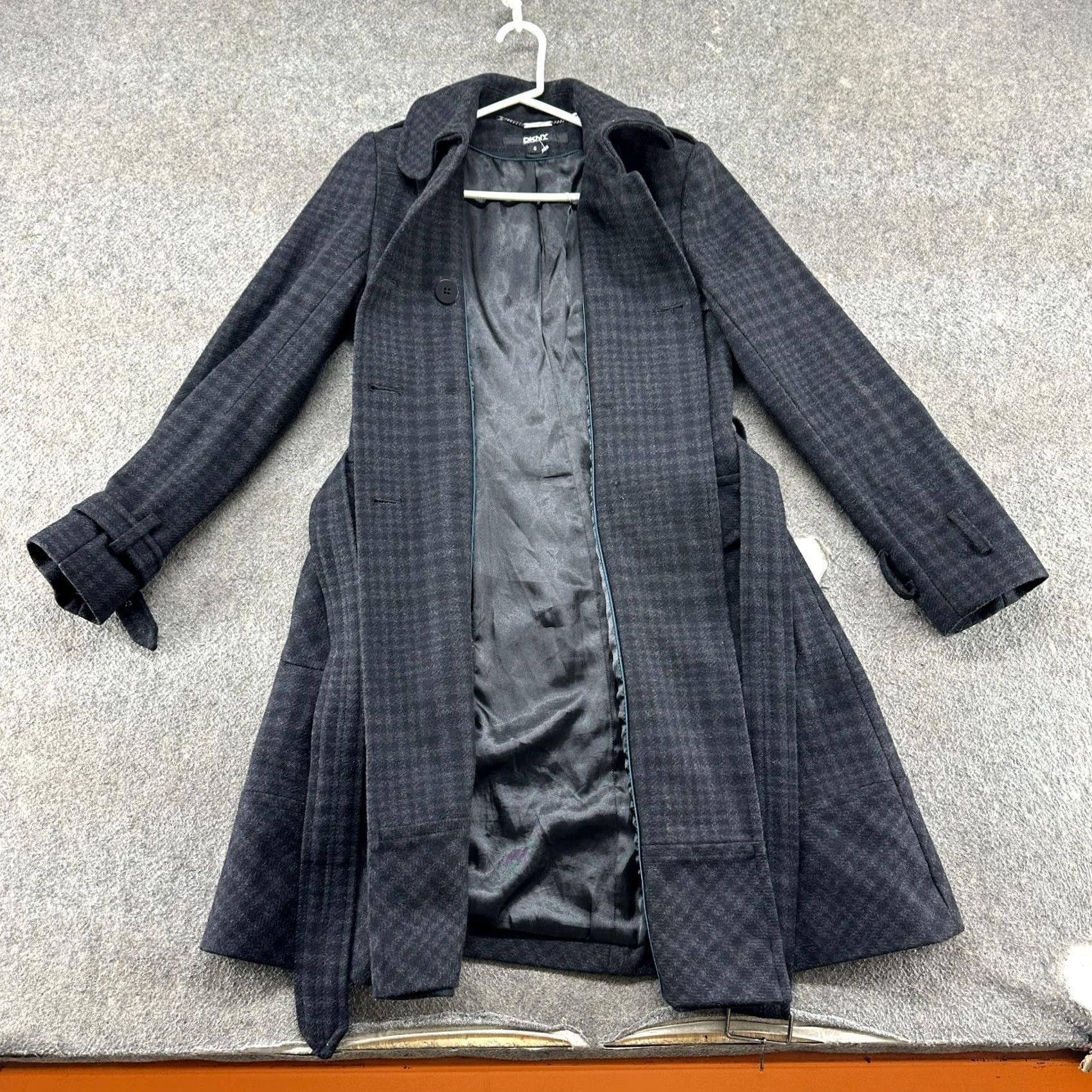 DKNY VINTAGE DKNY Coat Womens 6 Black Long Wool Belted Double Breasted Plaid Y2K Coat Women Regular Long Sleeve 90s Size M / US 6-8 / IT 42-44 - 2 Thumbnail