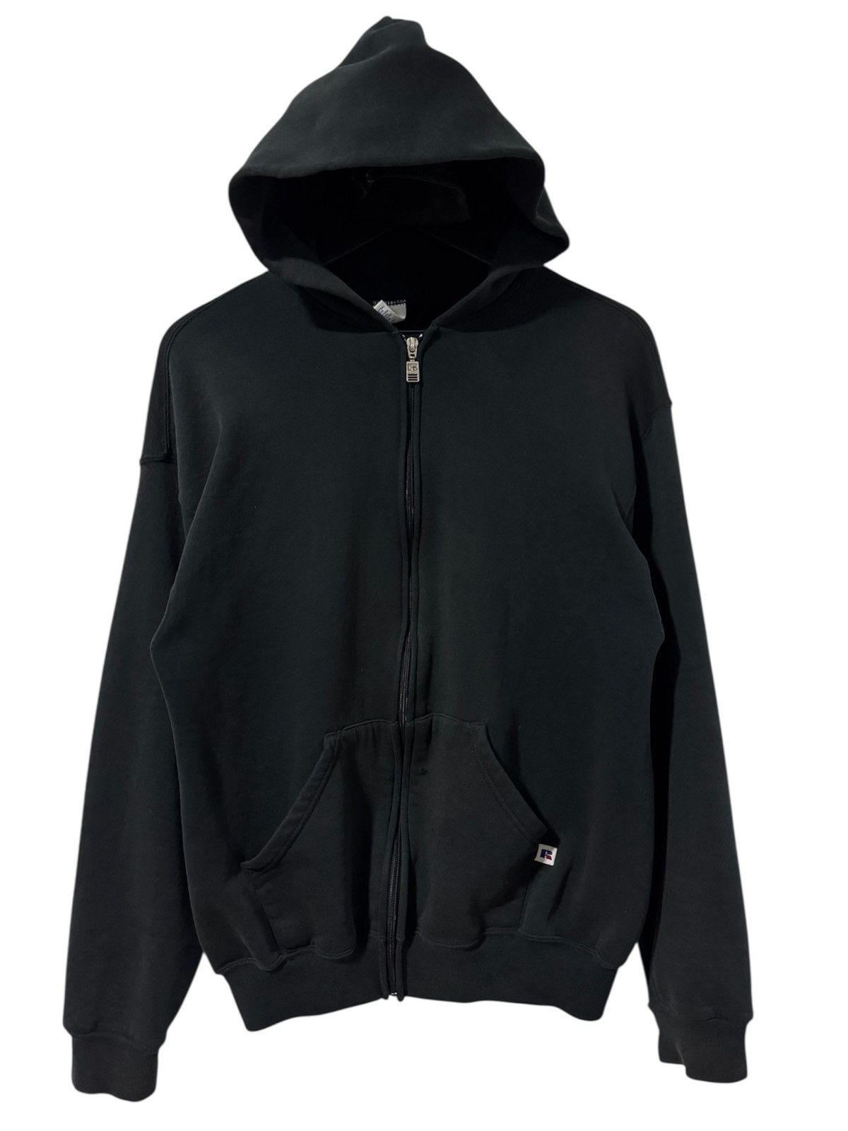 RUSSELL ATHLETIC ブラック ジップパーカー USA製 90s 古着 90s Russell 無地 ソリッド セットイン スウェット ジップ