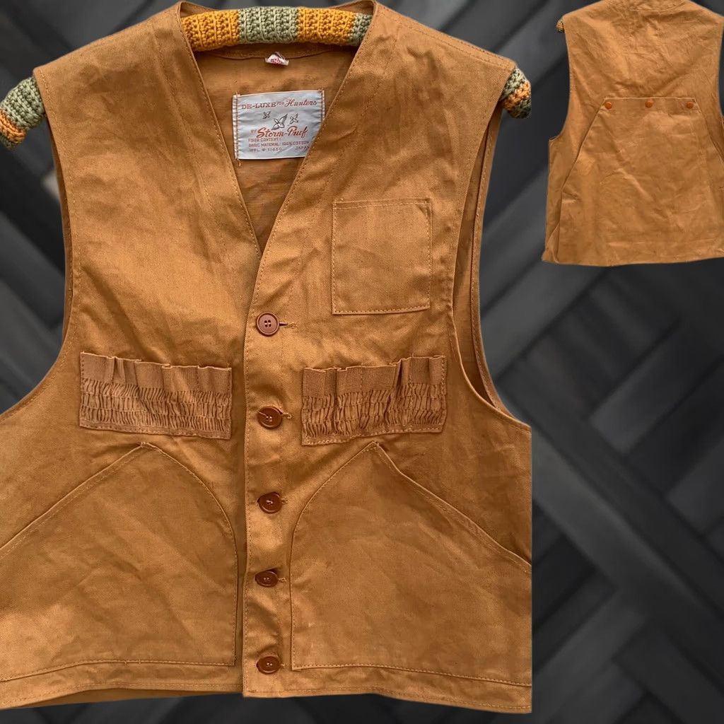 Hunter VINTAGE DE-LUXE For Hunters By Storm-Pruf Hunting Vest WPL # 11450 Japan M Brown 100% Cotton Mens Size US M / EU 48-50 / 2 - 1 Thumbnail