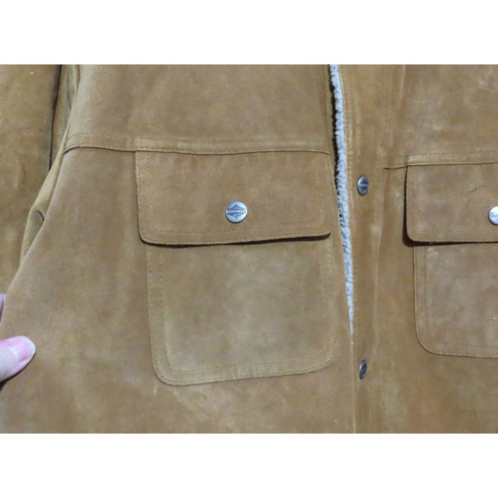 Roundtree & Yorke Roundtree & Yorke Outfitters Men's XL Suede Sherpa Lined Coat Leather Jacket Brown Snaps Pockets Mid-Length Size US XL / EU 56 / 4 - 4 Thumbnail