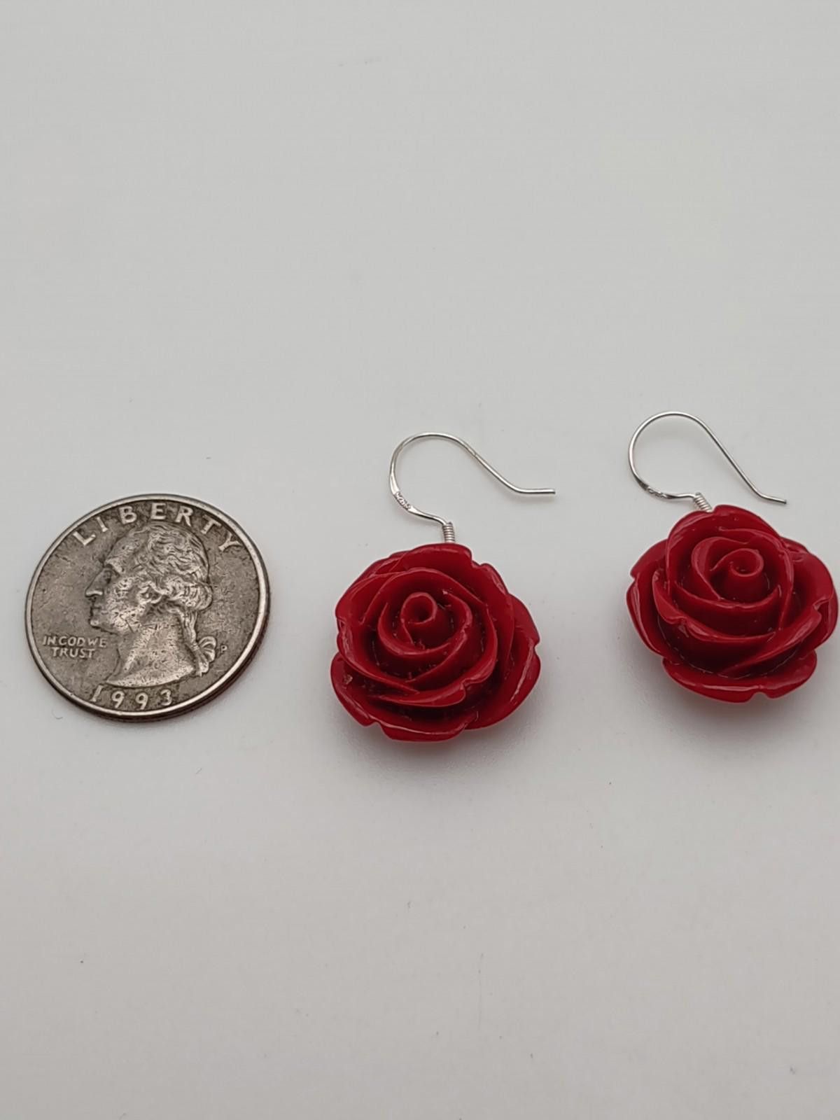 Other Sterling Silver Red Rose Earrings 925 Size ONE SIZE - 3 Thumbnail