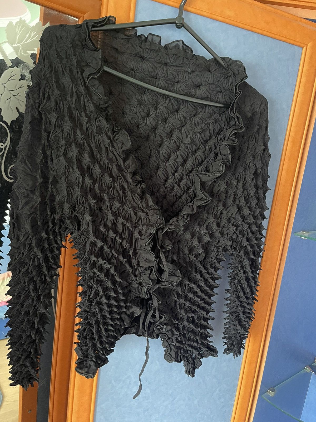 Designer Avant garde Y2K vintage pop corn textured lace up blouse Size S / US 4 / IT 40 - 3 Thumbnail