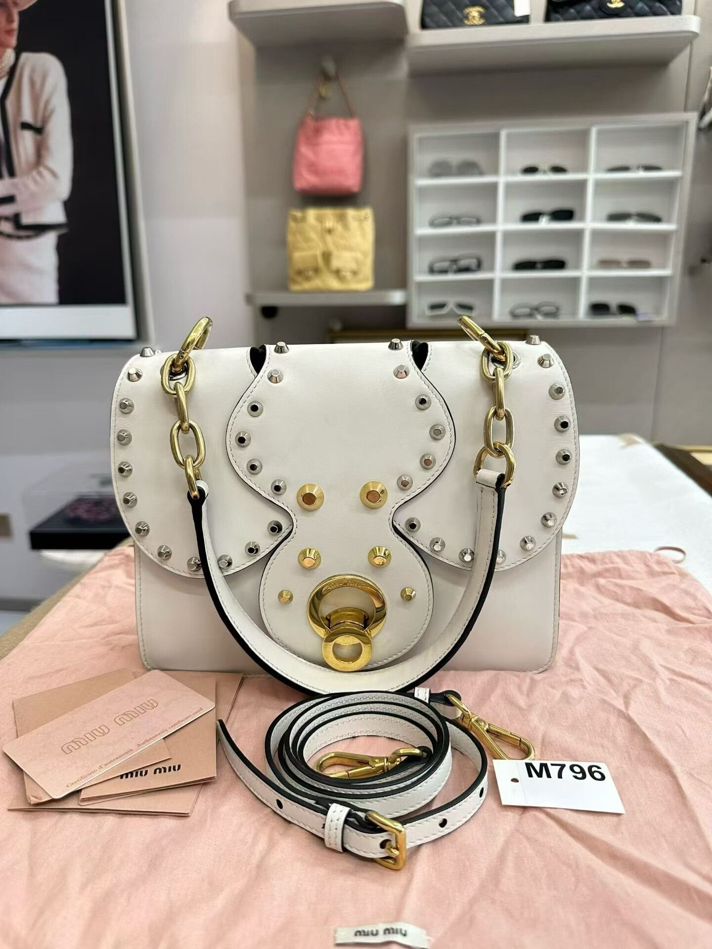 Miu Miu Miumiu Studded White Leather Handbag Size ONE SIZE - 1 Thumbnail