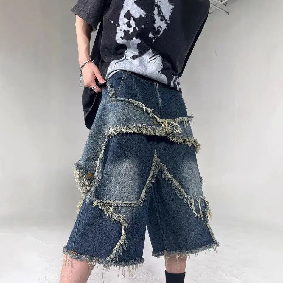 Japanese Brand Retro loose casual fringed denim shorts Size US 32 / EU 48 - 1 Thumbnail