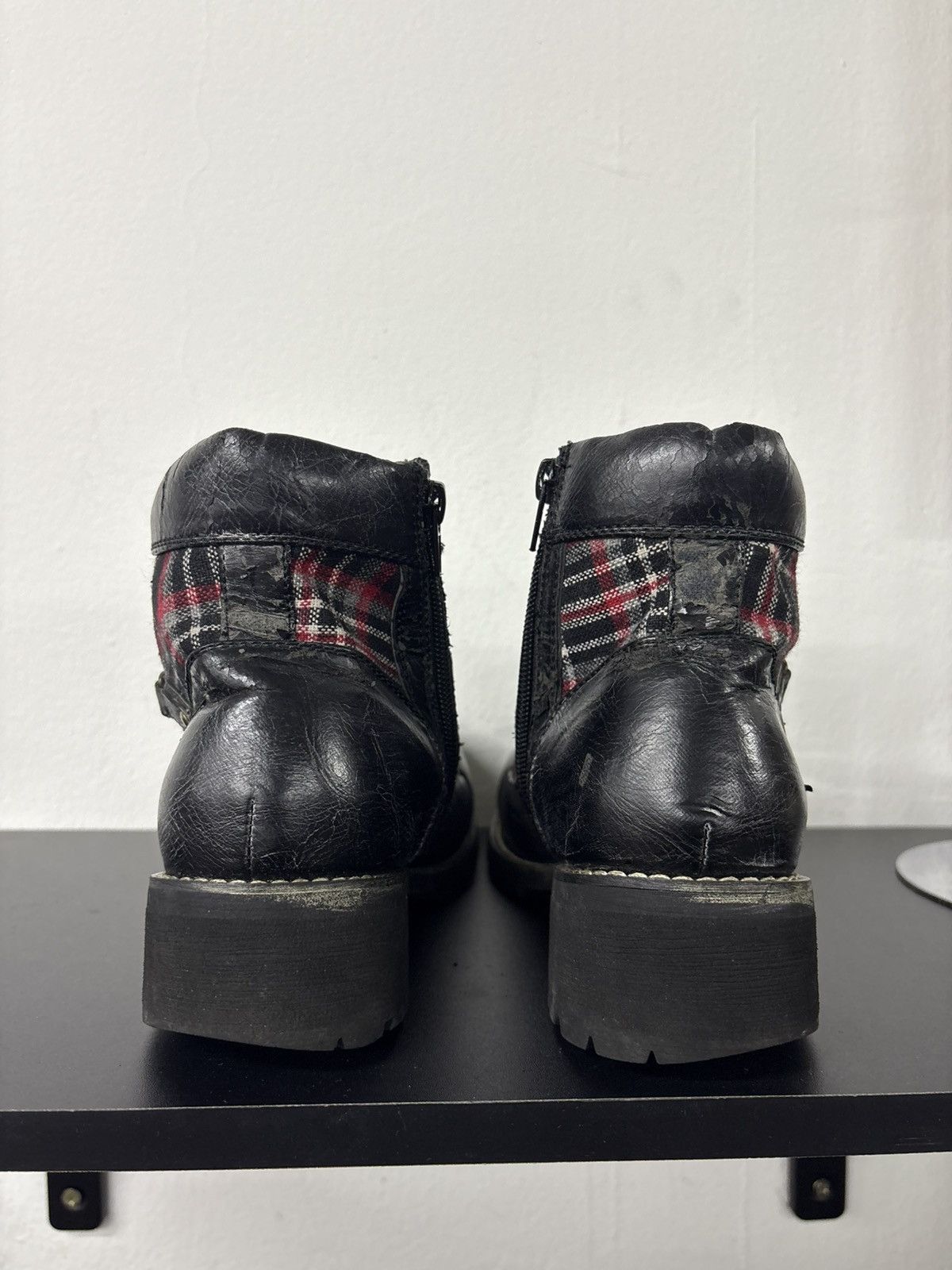 New Rock Asboo Gothic Punk Plaid Boots Studded Black Leather Size US 7.5 / EU 40-41 - 17 Thumbnail