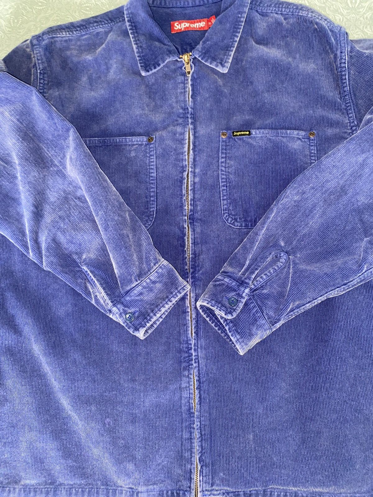 image of Supreme Washed Corduroy Zip Up Shirt Navy Xl, Men's
