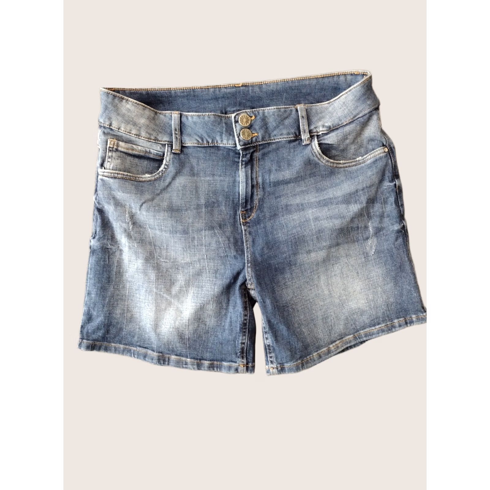 Doublet Unbranded Women's Jeans Shorts Bermuda High Rise 18 Blue Denim 3.5 Inseam 5-Pocket Cuffed Stretch Cotton Spandex Casual Beach Walking Resize Plus Size 40" / US 18 - 1 Thumbnail