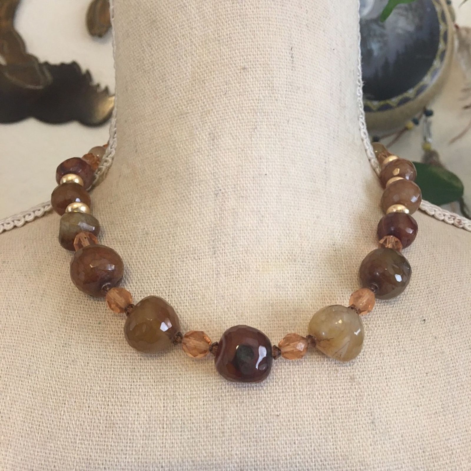 Vintage Vintage faceted natural agate stone necklace Size ONE SIZE - 1 Thumbnail