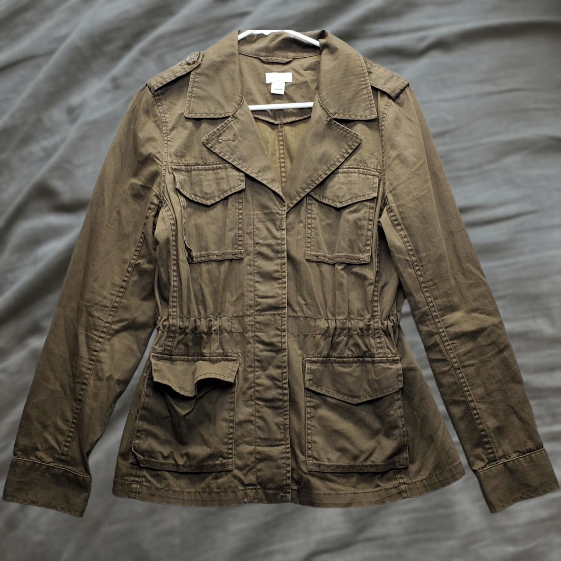 J.Crew J.CREW Utility Jacket Womens S Green Interior Drawstring Long Sleeve Button-Up: Womens Size S Jacket Green J.CREW Outdoor Everyday Size S / US 4 / IT 40 - 1 Thumbnail