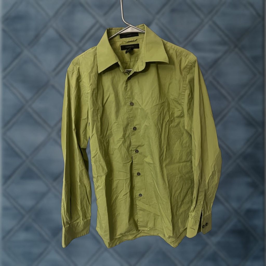 Express Express Button-Up Shirt Men Slim Green Solid M Size Long Sleeve Button Closure Size US M / EU 48-50 / 2 - 1 Thumbnail