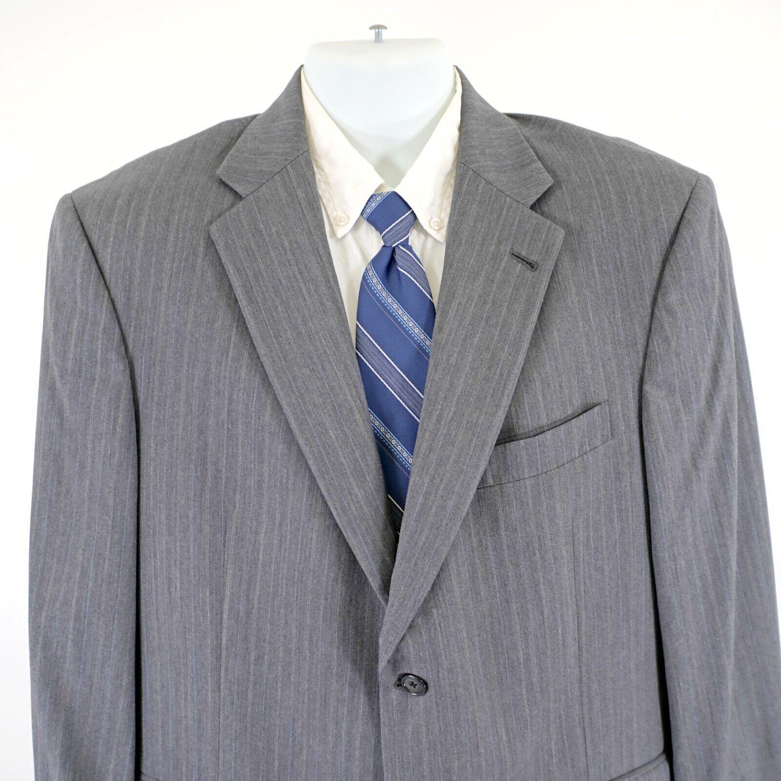 Hart Schaffner Marx Hart Schaffner Marx Wool Gray W/ Blue White Striped 40R / Sl Size 40R - 1 Thumbnail