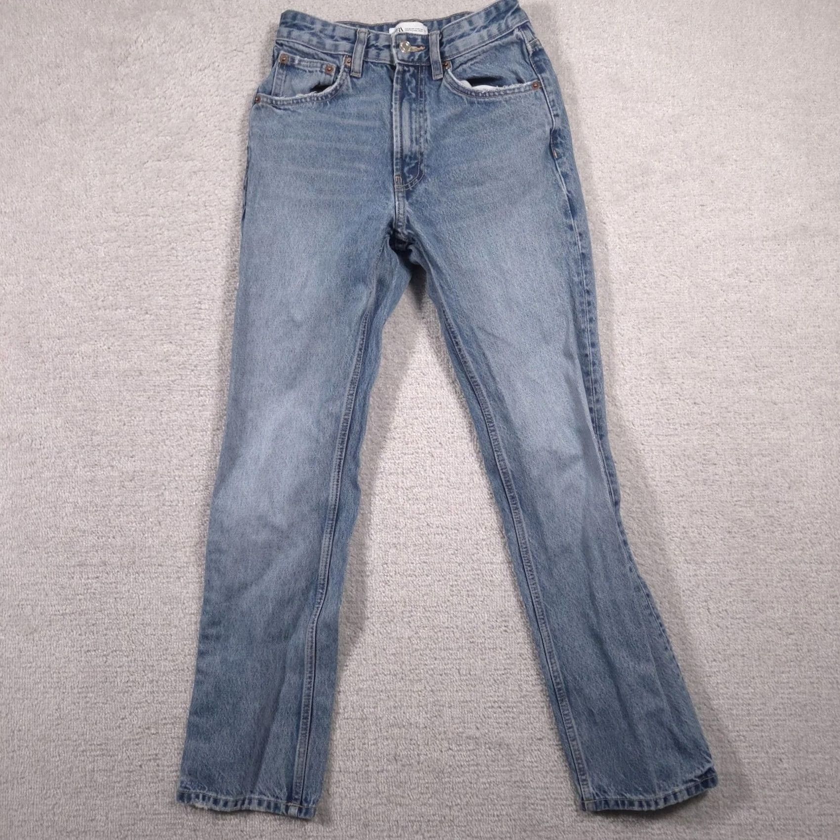 Zara Zara Jeans Womens 4 Light Wash Blue High Rise Straight Leg Denim Casual 5 Pocket Size 27" / US 4 / IT 40 - 2 Thumbnail