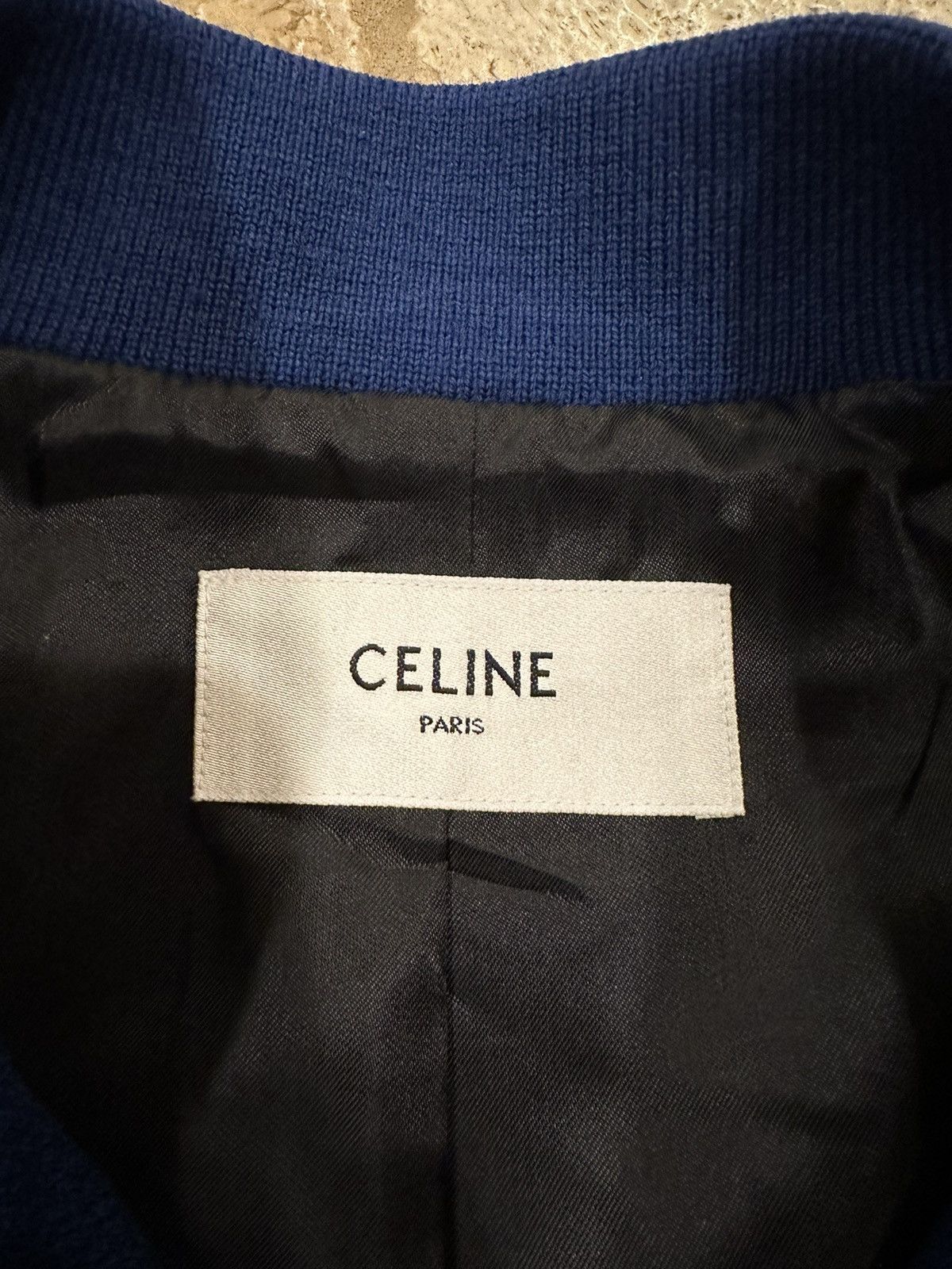 Celine × Hedi Slimane Celine x Hedi C Logo Leather Sleeve Blue Woold Teddy Jacket Size US L / EU 52-54 / 3 - 7 Thumbnail