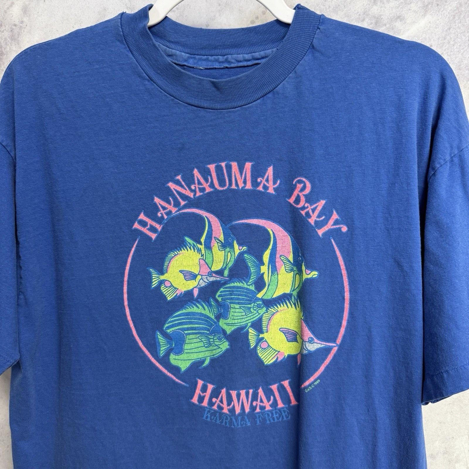Vintage Vintage 80s Hawaii Hanauma Bay T Shirt Mens Large 21x24 Blue Size US L / EU 52-54 / 3 - 1 Thumbnail