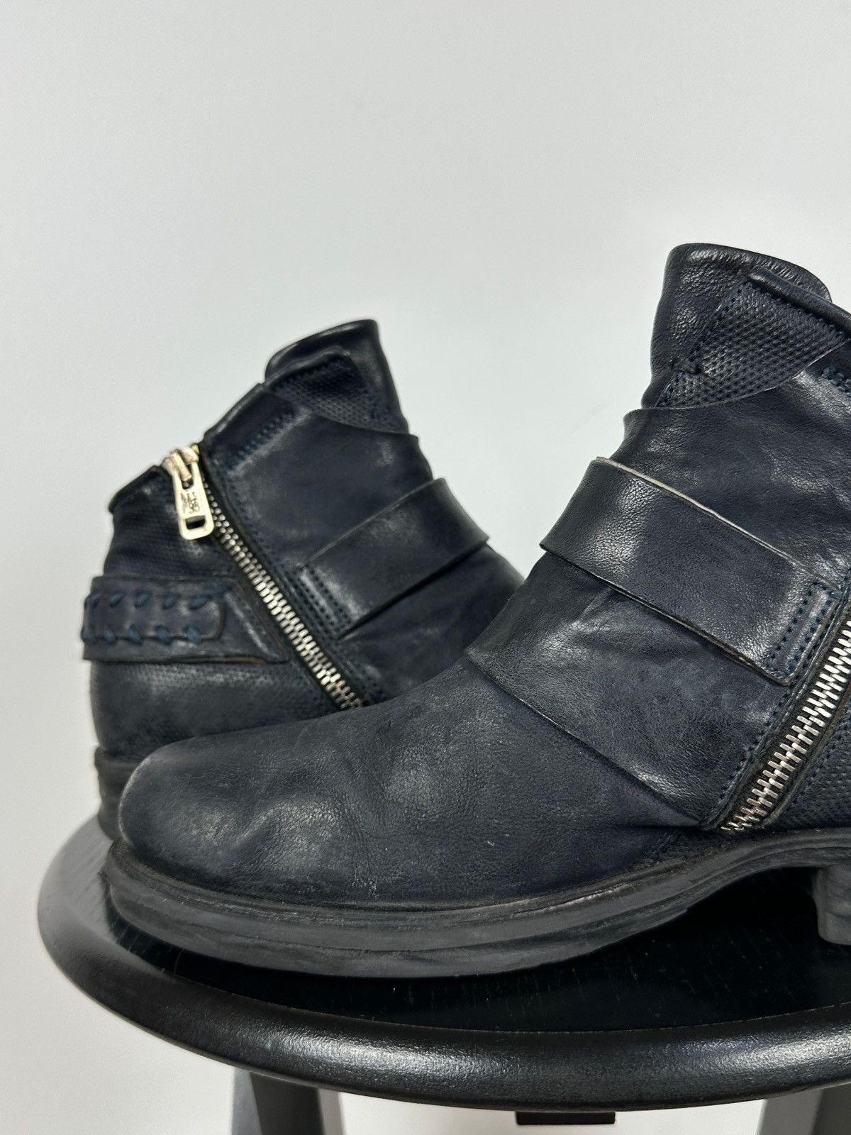 A.S.98 A.S.98. Airstep Navy Blue Leather Biker Ankle Boots Size US 8 / IT 38 - 19 Thumbnail
