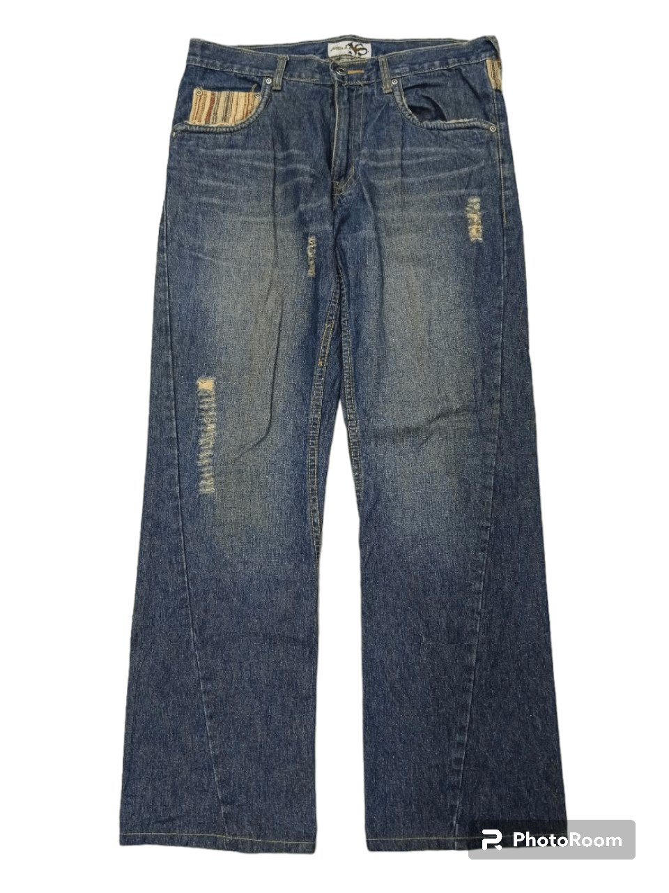 image of Distressed Denim Twist Sick Riped Jungle Storm Denim Pants in Blue Distressed, Men's (Size 32)