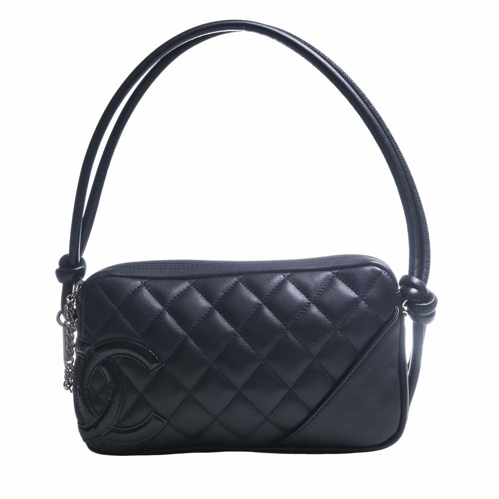 image of Chanel Leather Cambon Coco Mark Accessory Pouch Black, Women's