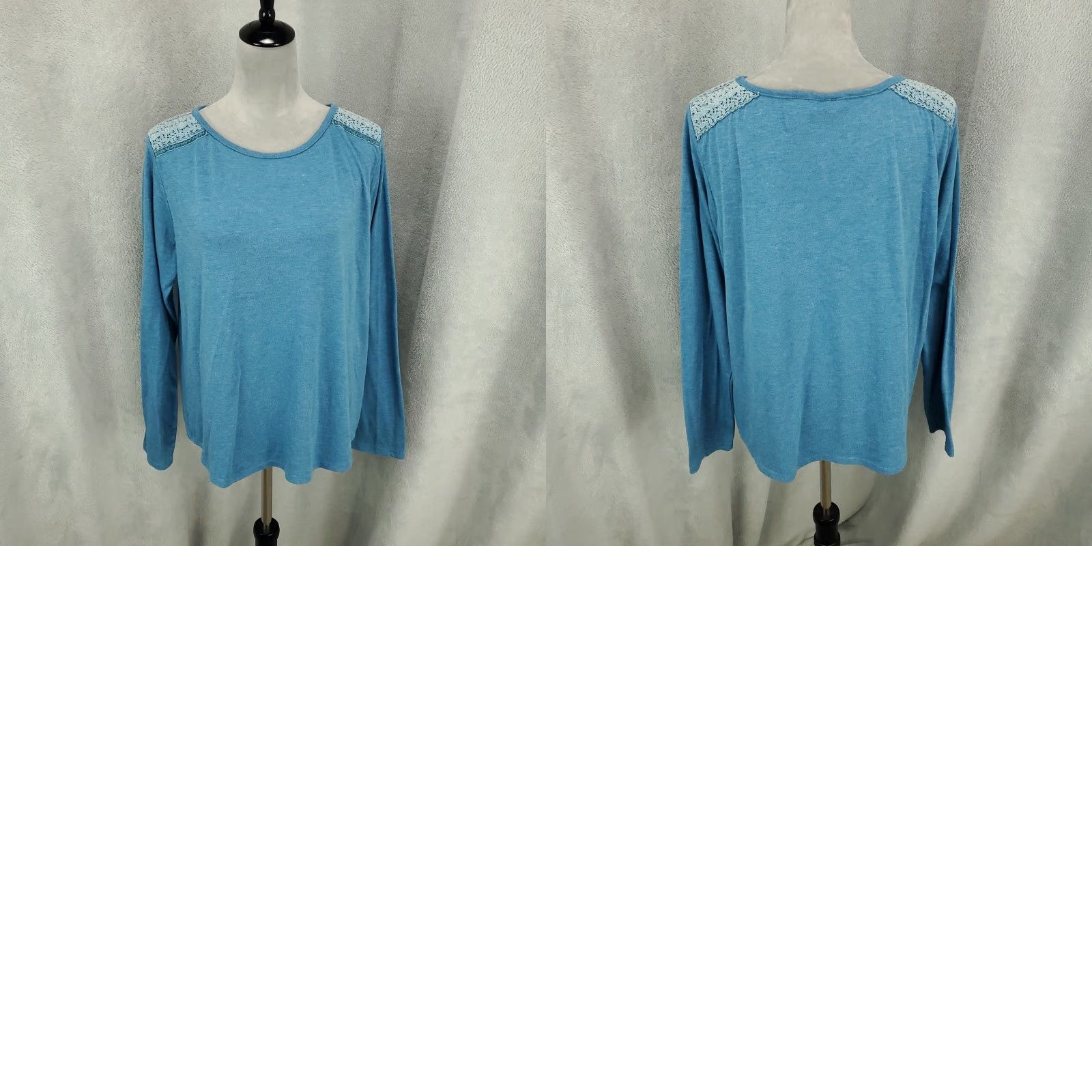 Vintage Womens Blue Heathered Top Lace Shoulder Accent Pullover Grace Blouse Large XL Plus Size Knit Hoodie? Wait. Size XL / US 12-14 / IT 48-50 - 8 Thumbnail