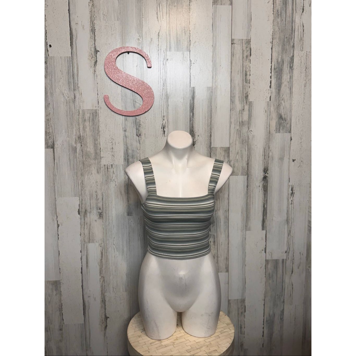 American Eagle Outfitters American Eagle Striped Ribbed Crop Tank | Stretchy Fitted Ca Size S / US 4 / IT 40 - 1 Thumbnail