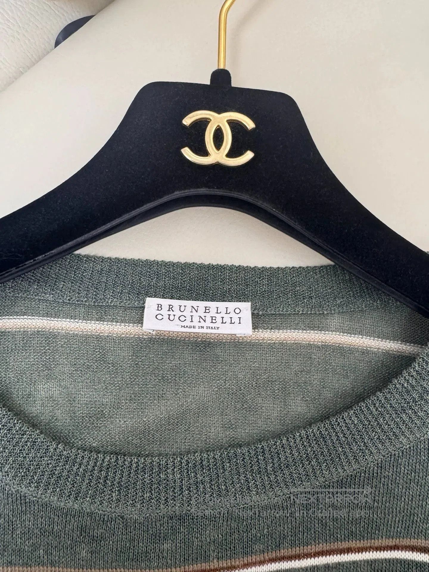 Brunello Cucinelli Brunello Cucinelli Green Striped Knit Sweater. Size US L / EU 52-54 / 3 - 3 Thumbnail
