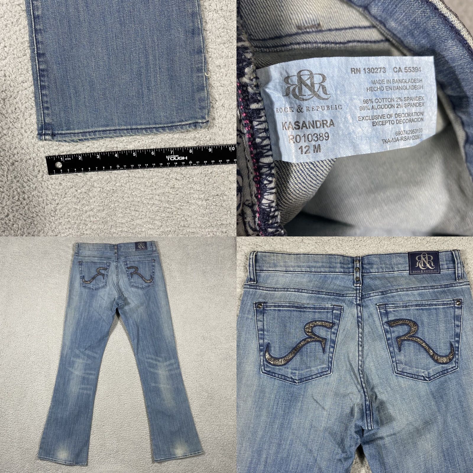 Vintage Rock & Republic Jeans Kasandra 12M Studded Pockets Stretch Bootcut 5-Pocket Denim Blue Ladies Size 34" / US 12 / IT 48 - 8 Thumbnail