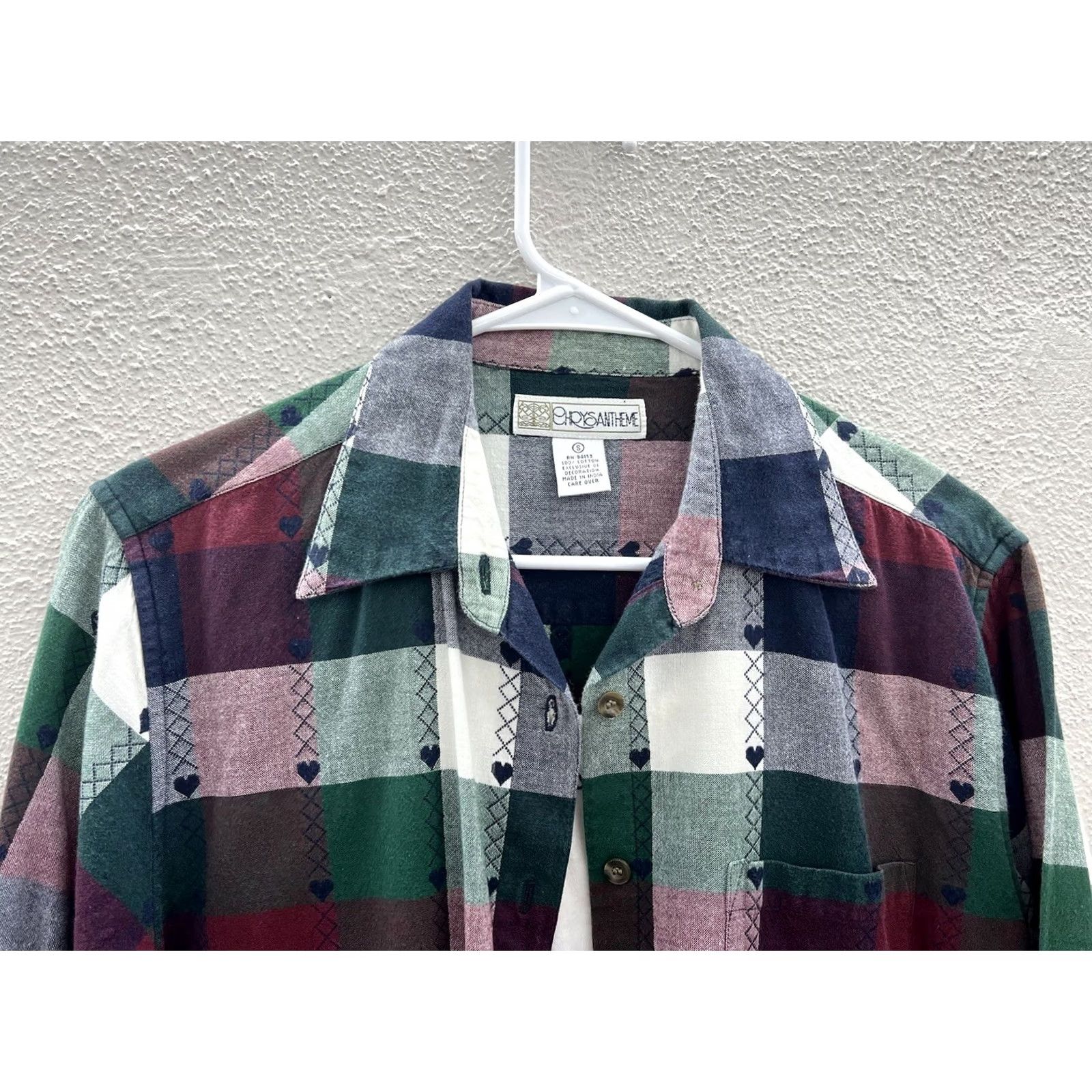Vintage VINTAGE Chrysantheme Plaid Button Up Long Sleeve with Built in Shirt Small Women's Shirt Size S / US 4 / IT 40 - 2 Thumbnail