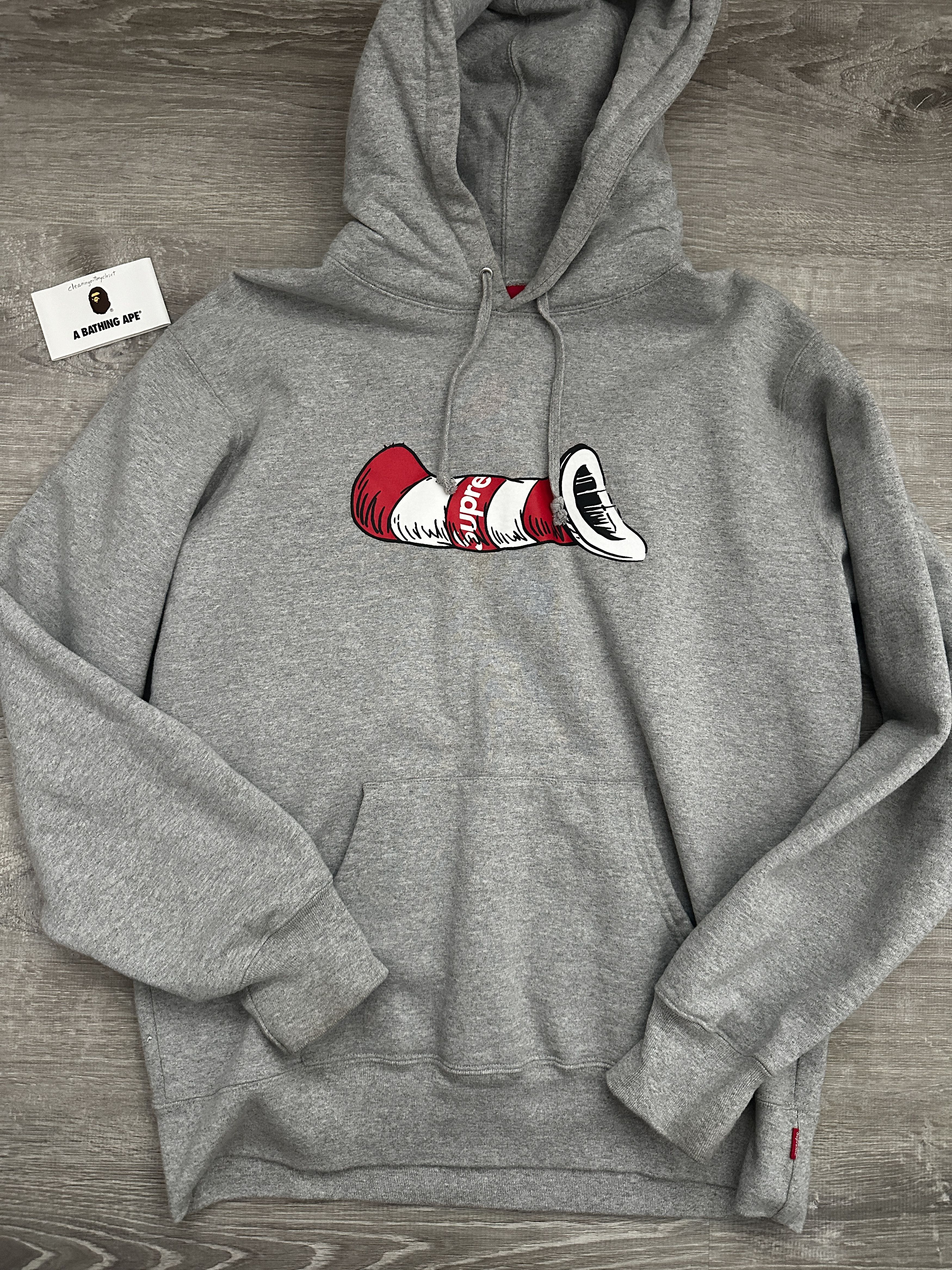 image of Supreme / Dr. Seuss Cat In The Hat Hoodie Grey, Men's (Size Large)