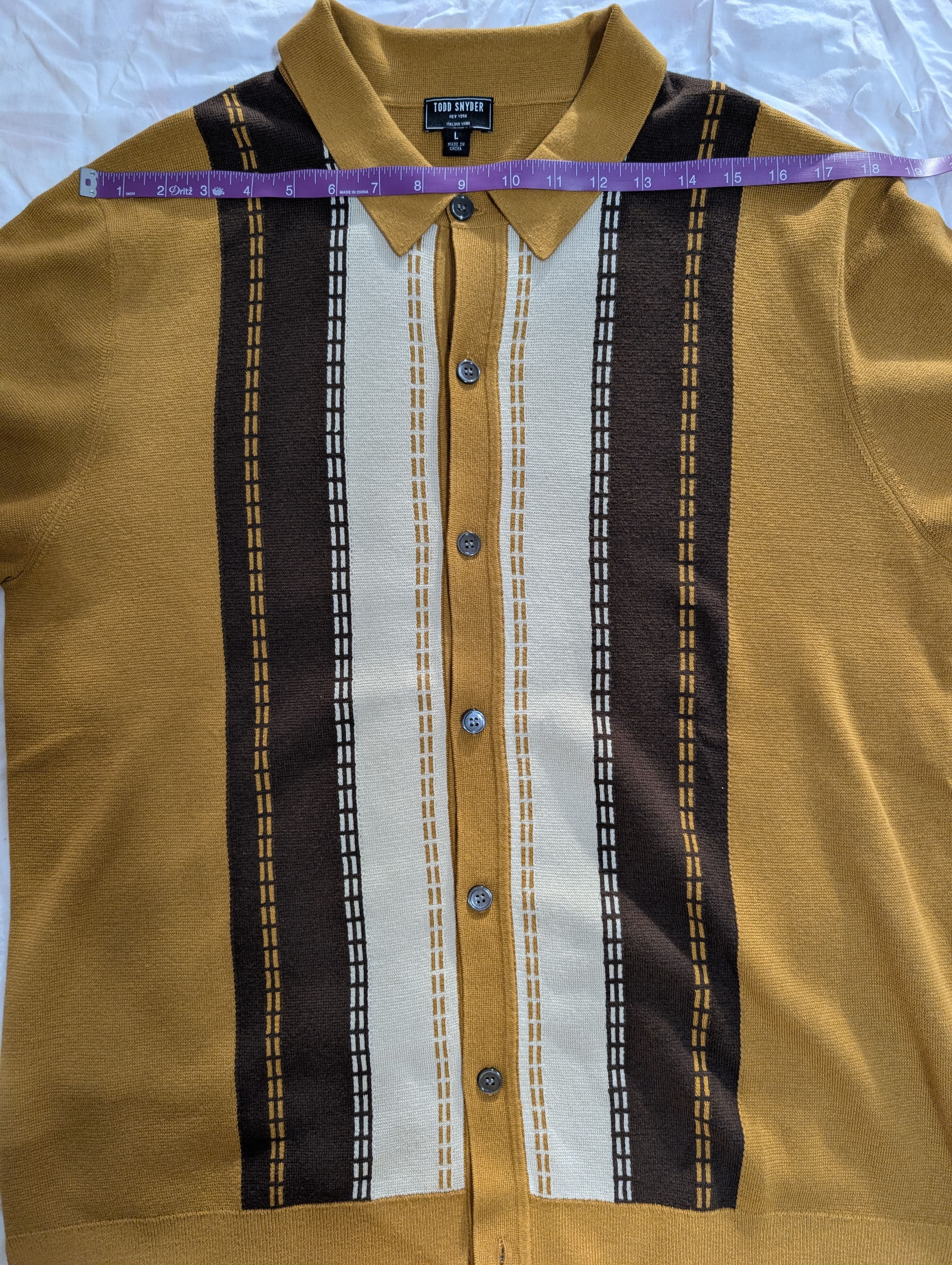 Todd Snyder Vertical Stripe Full-Placket Polo in Old Gold Size US L / EU 52-54 / 3 - 3 Thumbnail