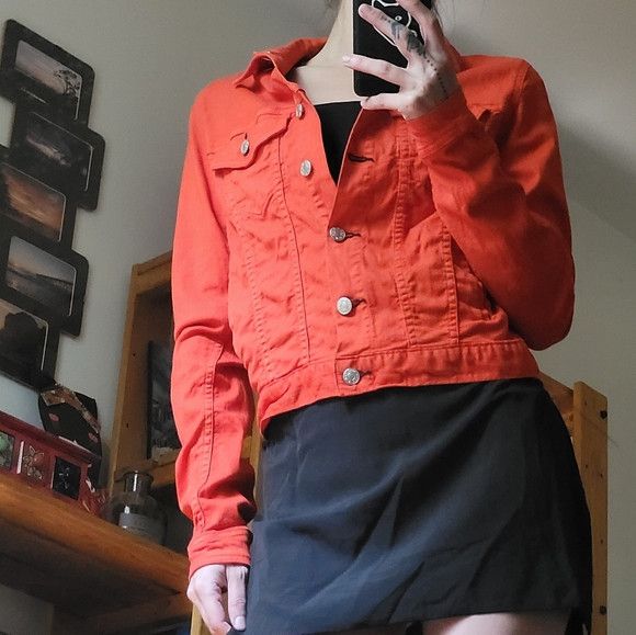 Rag & Bone Rag & Bone Bright Neon Orange Denim Jacket - Size M Size M / US 6-8 / IT 42-44 - 7 Thumbnail