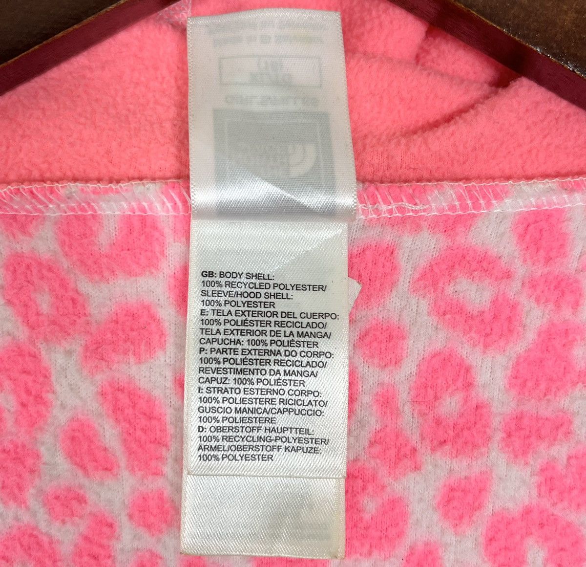 The North Face Pink Leopard Print Hoodie Fleece Jacket