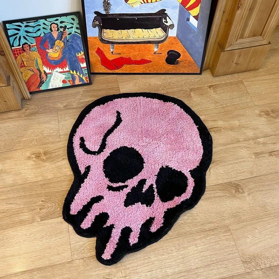 Vintage Pink Melting Skull Tufting Rug Fluffy Cartoon Size ONE SIZE - 3 Thumbnail