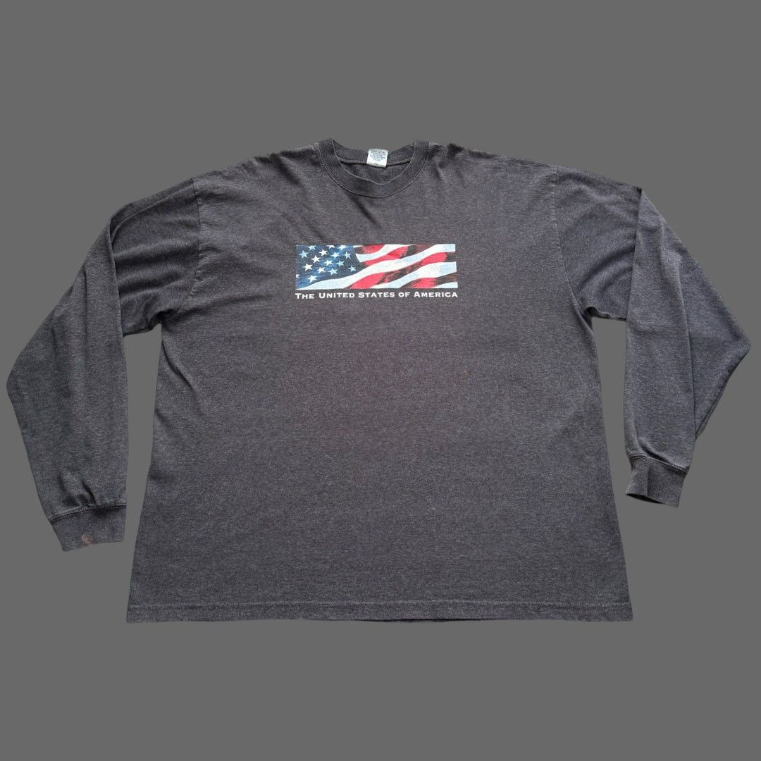 Old Navy Old Navy Y2K USA Box Logo Gray Long Sleeve Tee XL GUC Size US XL / EU 56 / 4 - 1 Thumbnail